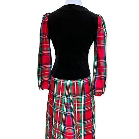Vintage Prairie Goth? Black Velvet & Red Plaid Two Piece Maxi Skirt And Jacket S - Picture 5 of 14